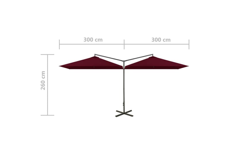 Dobbel parasoll med stålstolpe vinrød 600x300 cm - Rød - Hagemøbler - Solbeskyttelse - Parasoller