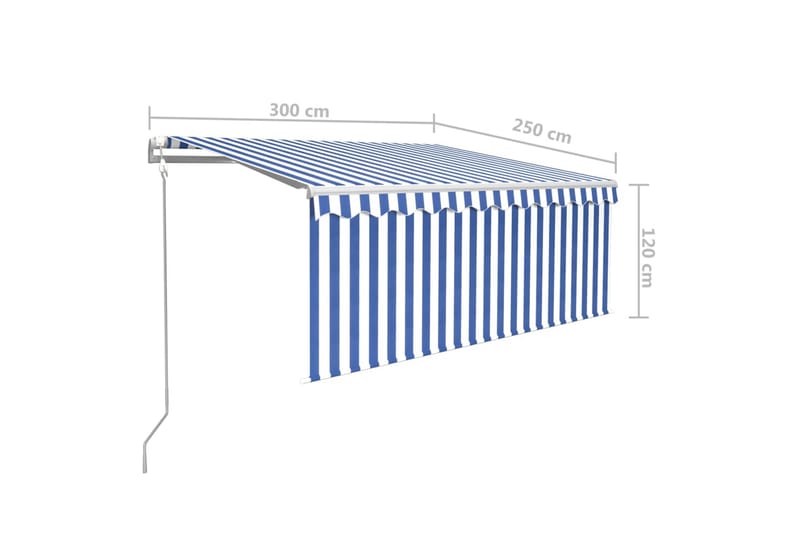 Automatisk markise rullegardin LED vindsensor 3x2,5 m - Blå - Hagemøbler - Solbeskyttelse - Markiser - Vindusmarkise