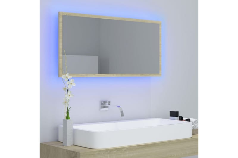 LED Baderomsspeil 90x8,5x37 cm sponplate sonoma eik - Brun - Hagemøbler - Solbeskyttelse - Markiser - Balkongmarkise