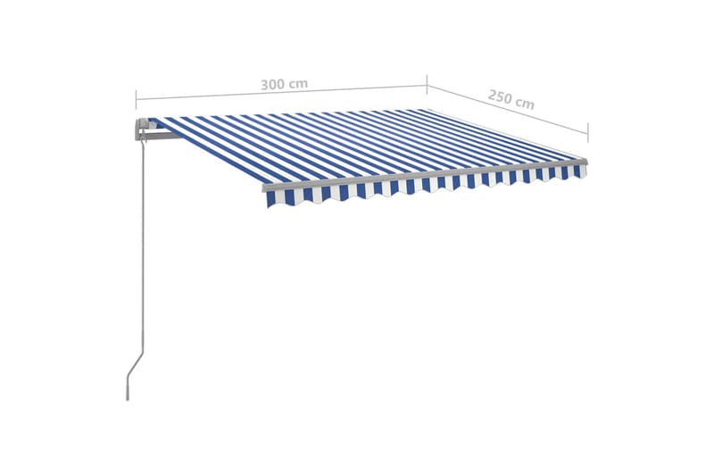 Manuell uttrekkbar markise med LED 300x250 cm blå og hvit - Blå - Hagemøbler - Solbeskyttelse - Markiser - Balkongmarkise