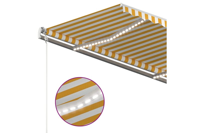 Manuell uttrekkbar markise med LED 4,5x3,5 m gul og hvit - Gul - Hagemøbler - Solbeskyttelse - Markiser - Balkongmarkise