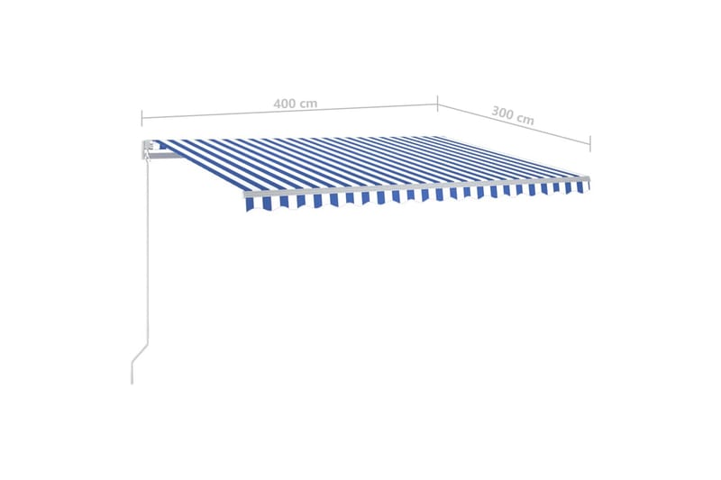 Manuell uttrekkbar markise med LED 400x300 cm blå og hvit - Blå - Hagemøbler - Solbeskyttelse - Markiser - Balkongmarkise