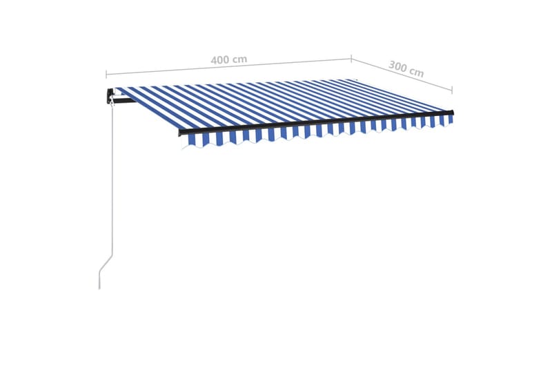 Manuell uttrekkbar markise med LED 400x300 cm blå og hvit - Blå - Hagemøbler - Solbeskyttelse - Markiser - Balkongmarkise