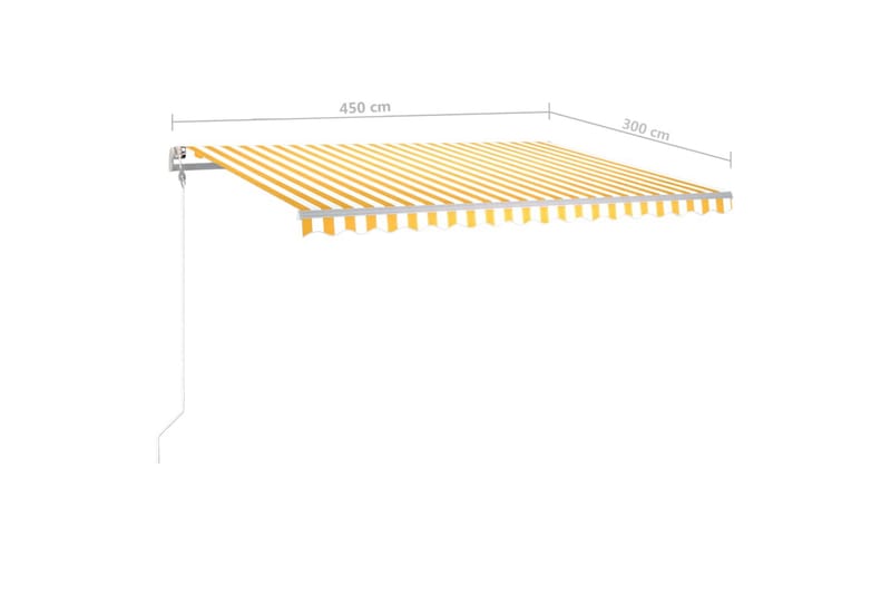 Manuell uttrekkbar markise med LED 450x300 cm gul og hvit - Gul - Balkongmarkise - Markiser - Terrassemarkise