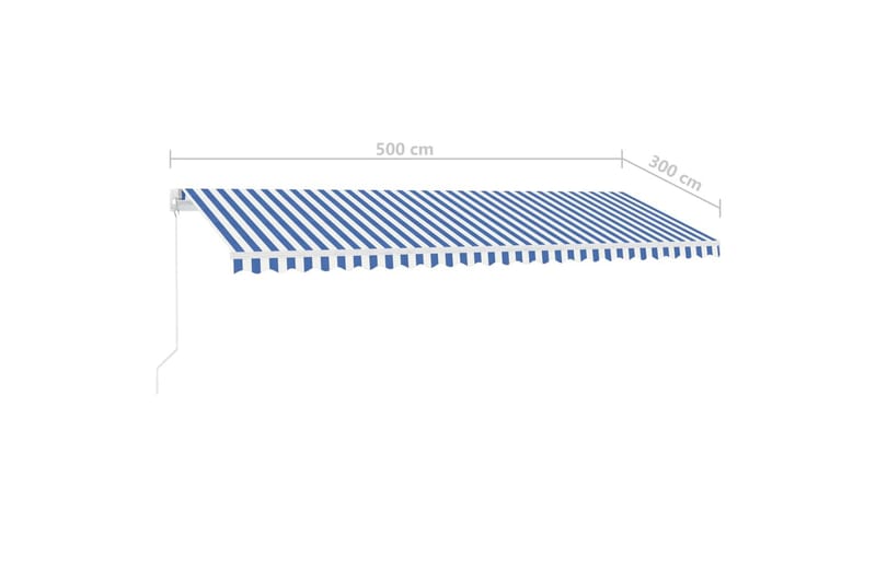 Manuell uttrekkbar markise med LED 500x300 cm blå og hvit - Blå - Hagemøbler - Solbeskyttelse - Markiser - Balkongmarkise