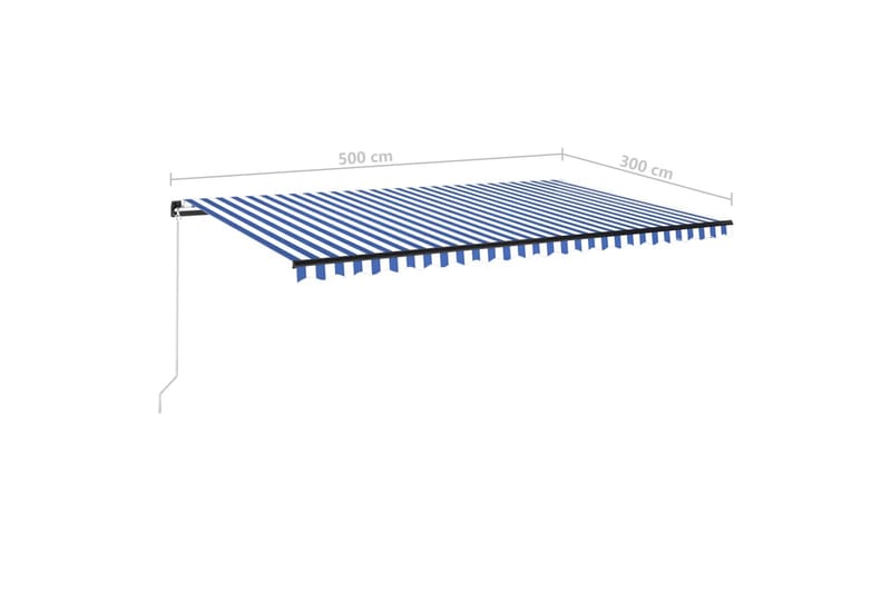 Manuell uttrekkbar markise med LED 500x300 cm blå og hvit - Blå - Hagemøbler - Solbeskyttelse - Markiser - Balkongmarkise