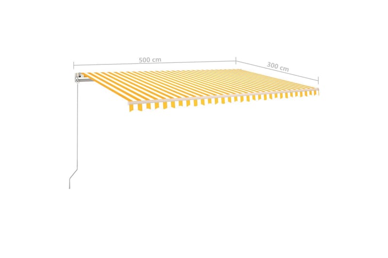 Manuell uttrekkbar markise med LED 500x300 cm gul og hvit - Gul - Hagemøbler - Solbeskyttelse - Markiser - Balkongmarkise