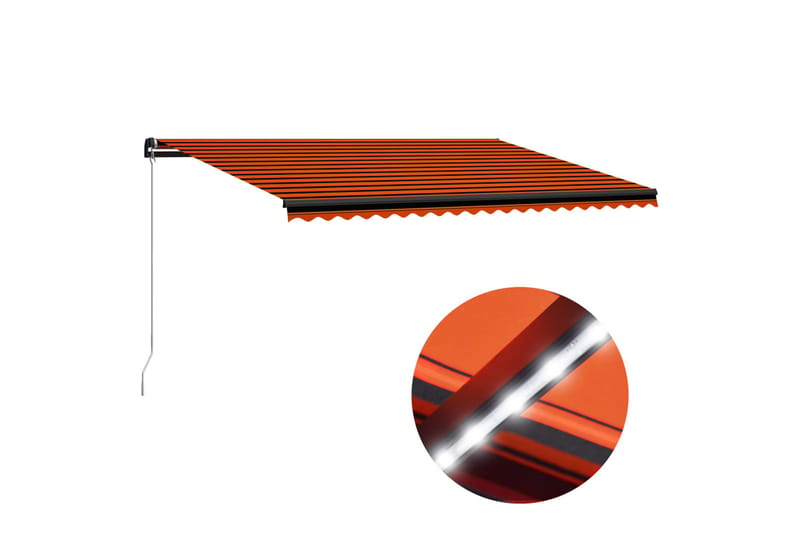 Manuell uttrekkbar markise med LED 500x300 cm oransje & brun - Vindusmarkise - Markiser - Solbeskyttelse vindu