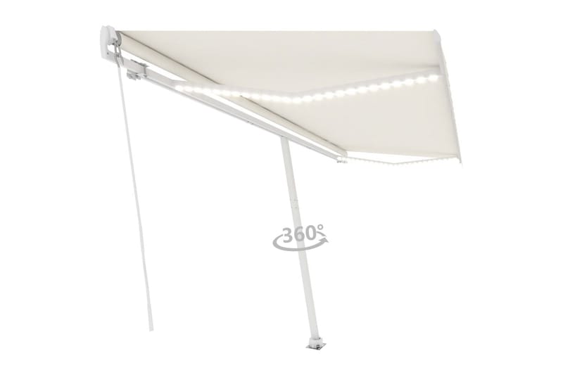 Manuell uttrekkbar markise med LED 500x350 cm kremhvit - Krem - Balkongmarkise - Markiser - Terrassemarkise