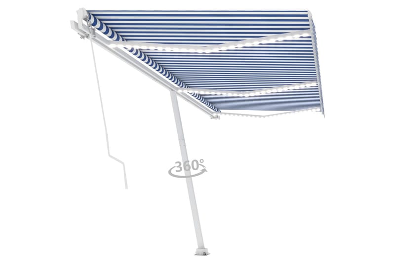 Manuell uttrekkbar markise med LED 600x300 cm blå og hvit - Blå - Balkongmarkise - Markiser - Terrassemarkise
