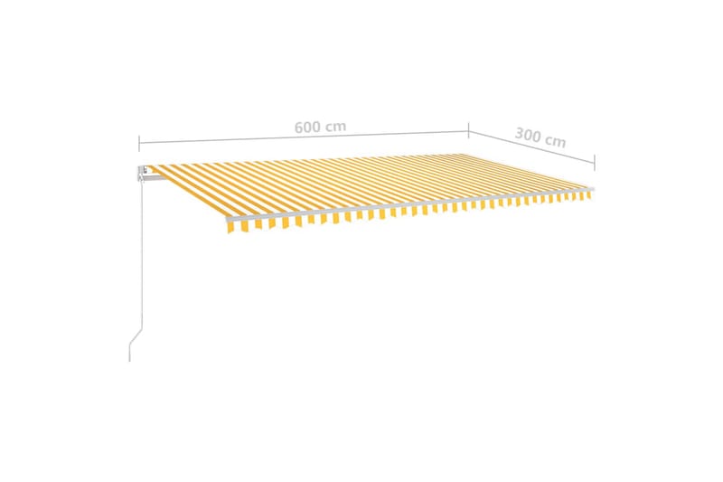 Manuell uttrekkbar markise med LED 600x300 cm gul og hvit - Gul - Hagemøbler - Solbeskyttelse - Markiser - Balkongmarkise