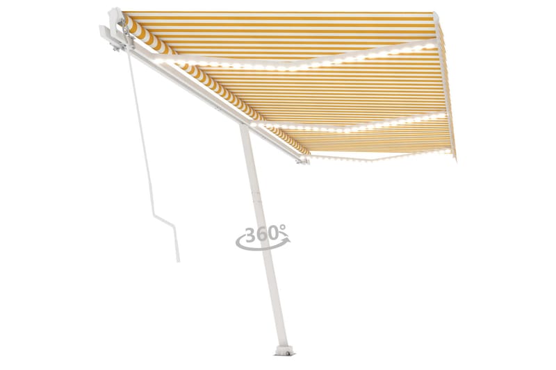 Manuell uttrekkbar markise med LED 600x350 cm gul og hvit - Gul - Balkongmarkise - Markiser - Terrassemarkise