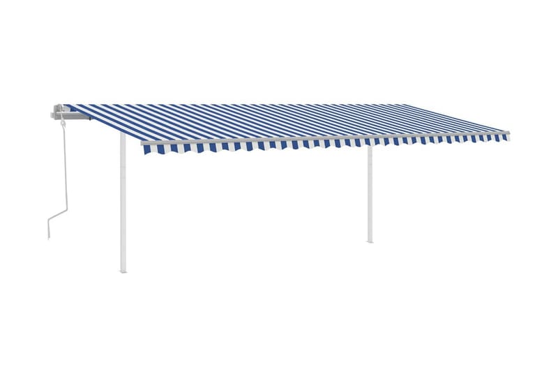 Manuell uttrekkbar markise med stolper 6x3,5 m blå og hvit - Blå - Hagemøbler - Solbeskyttelse - Markiser - Balkongmarkise