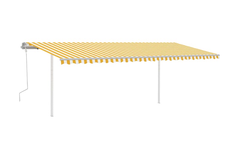 Manuell uttrekkbar markise med stolper 6x3,5 m gul og hvit - Gul - Hagemøbler - Solbeskyttelse - Markiser - Balkongmarkise