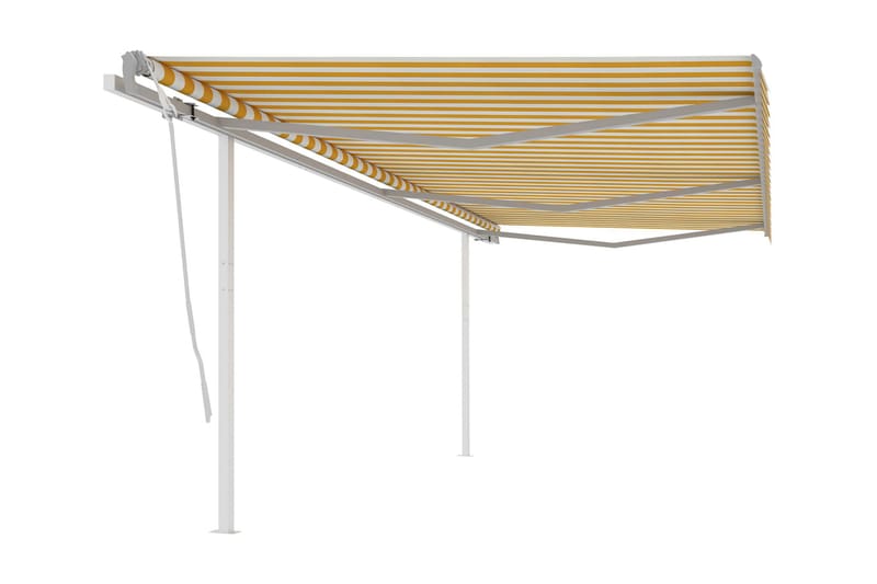 Manuell uttrekkbar markise med stolper 6x3,5 m gul og hvit - Gul - Hagemøbler - Solbeskyttelse - Markiser - Balkongmarkise