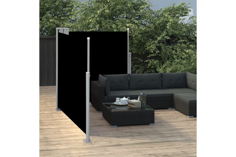 Uttrekkbar sidemarkise 120x600 cm svart - Hagemøbler - Solbeskyttelse - Markiser - Balkongmarkise