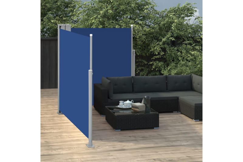 Uttrekkbar sidemarkise 170x600 cm blå - Hagemøbler - Solbeskyttelse - Markiser - Balkongmarkise