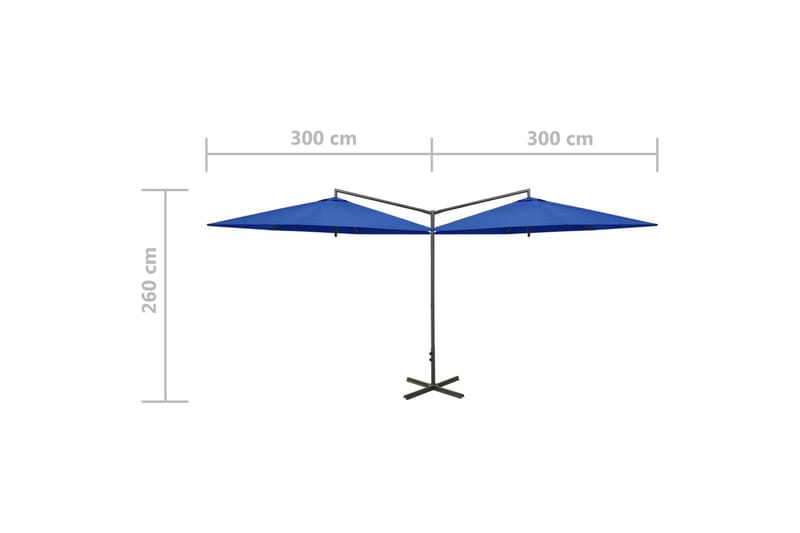 Dobbel parasoll med stålstolpe asurblå 600 cm - Blå - Hagemøbler - Solbeskyttelse - Parasoller