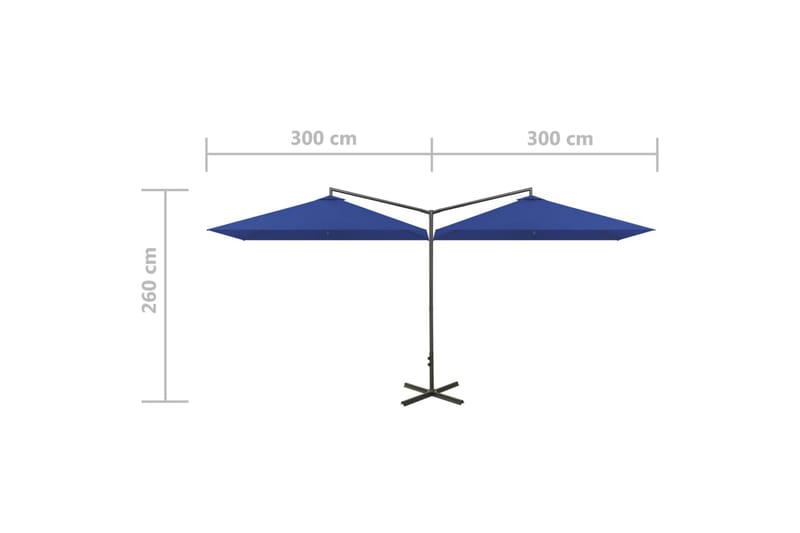 Dobbel parasoll med stålstolpe asurblå 600x300 cm - Blå - Hagemøbler - Solbeskyttelse - Parasoller