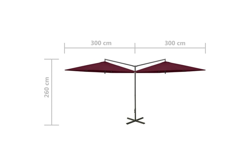 Dobbel parasoll med stålstolpe vinrød 600 cm - Rød - Hagemøbler - Solbeskyttelse - Parasoller