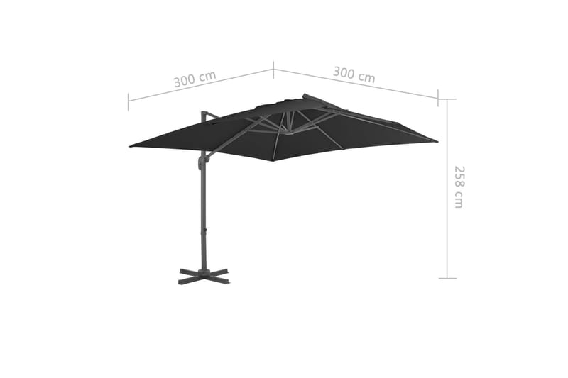Hengeparasoll med aluminiumstang 3x3 m svart - Hagemøbler - Solbeskyttelse - Parasoller - Hengeparasoll