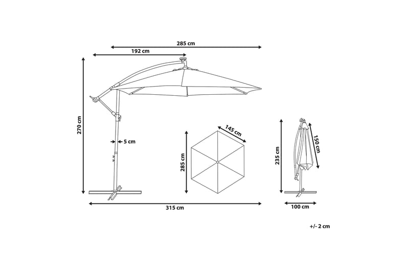 Montoito Parasoll 285 cm med LED-belysning - Grå - Hagemøbler - Solbeskyttelse - Parasoller