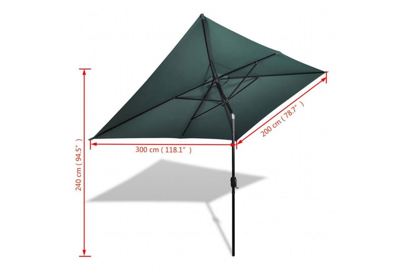 Parasoll 200 x 300 cm grønn rektangulr - Grønn - Hagemøbler - Solbeskyttelse - Parasoller