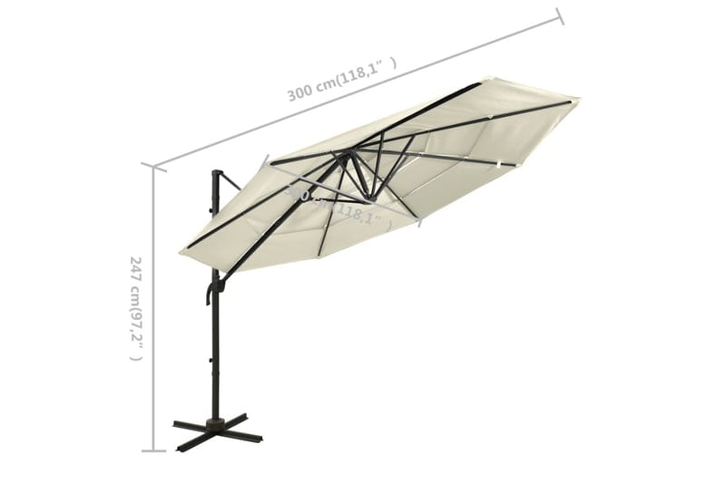 Parasoll med aluminiumsstang 4 nivåer 3x3 m sand - Hagemøbler - Solbeskyttelse - Parasoller