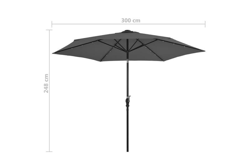 Parasoll med LED-lys og stålstang 300 cm antrasitt - Hagemøbler - Solbeskyttelse - Parasoller