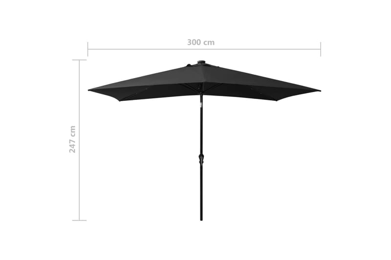 Parasoll med lysdioder og stålstang svart 2x3 m - Hagemøbler - Solbeskyttelse - Parasoller