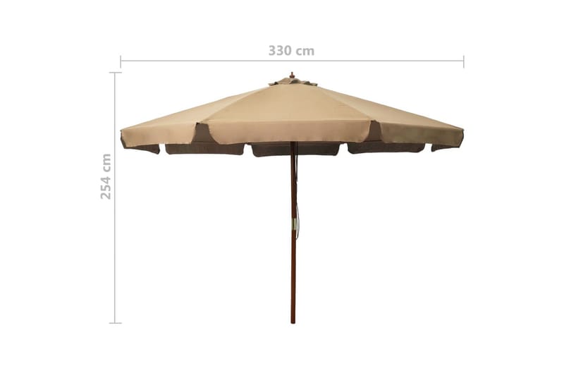 Parasoll med trestang 330 cm gråbrun - Hagemøbler - Solbeskyttelse - Parasoller