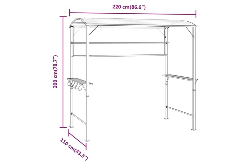 beBasic Paviljong med tak 220x110x200 cm antrasitt - AntrasittgrÃ¥ - Komplett paviljong