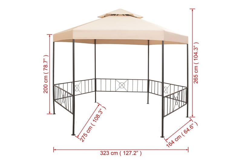 Hagepaviljong lysthus heksagonal beige 323x265 cm - Hagemøbler - Solbeskyttelse - Paviljonger - Komplett paviljong