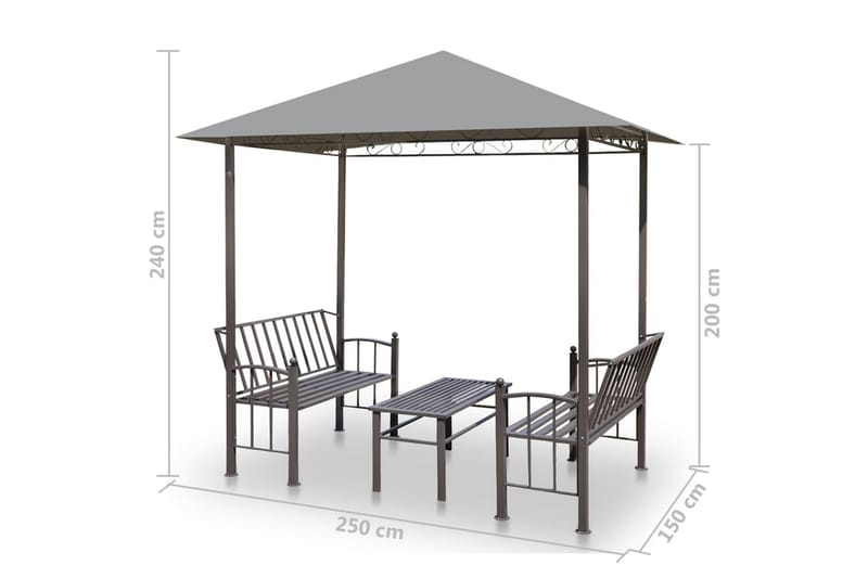 Hagepaviljong med bord og benker 2,5x1,5x2,4 m antrasitt - Hagemøbler - Solbeskyttelse - Paviljonger - Komplett paviljong