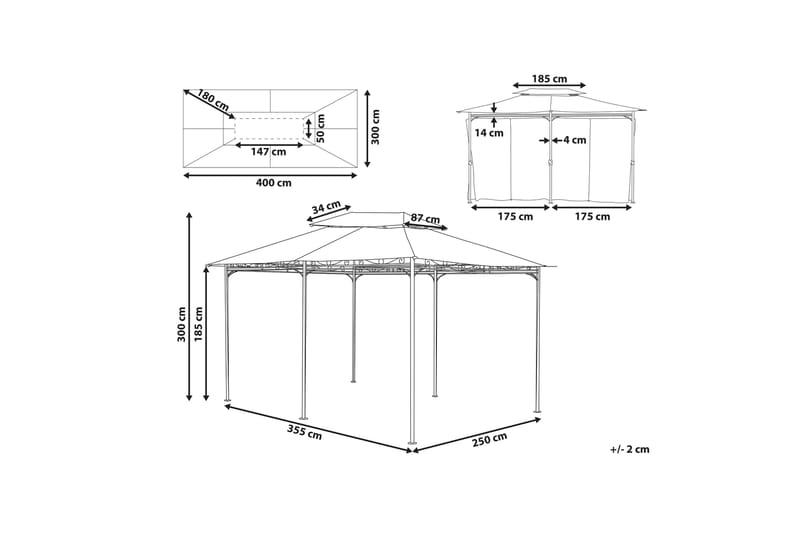 Odemira Paviljong 300x400 cm - Grå - Hagemøbler - Solbeskyttelse - Paviljonger - Komplett paviljong