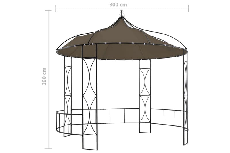 Paviljong 300x290 cm gråbrun rund - Taupe - Komplett paviljong