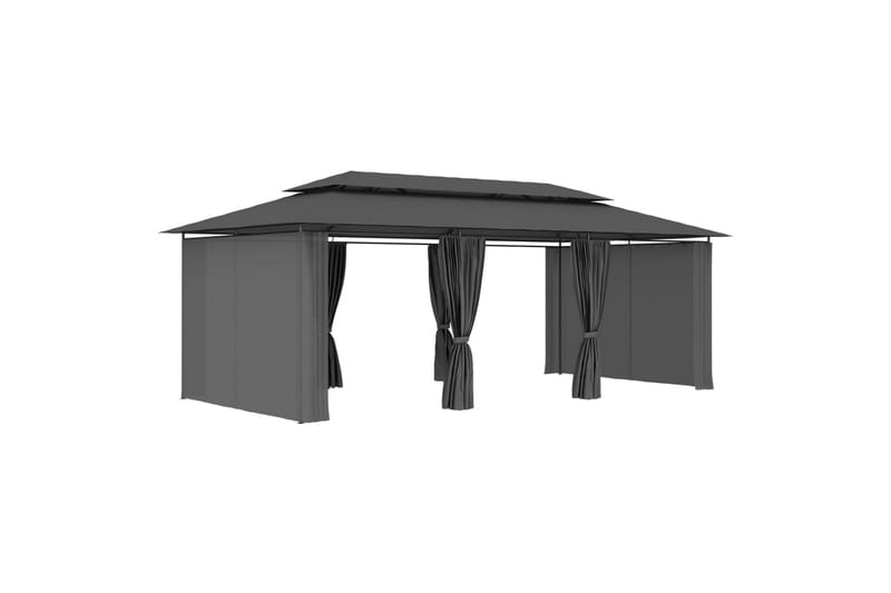 Paviljong med gardiner 600x298x270 cm antrasitt - Grå - Hagemøbler - Solbeskyttelse - Paviljonger - Komplett paviljong