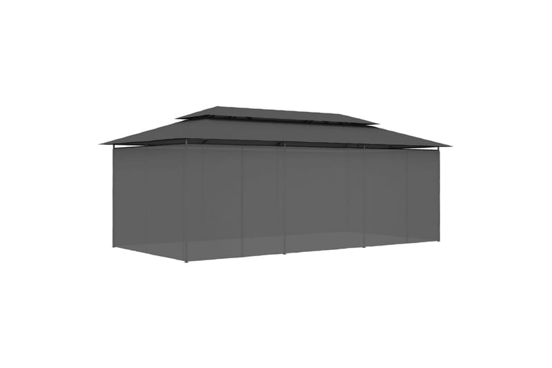 Paviljong med gardiner 600x298x270 cm antrasitt - Grå - Hagemøbler - Solbeskyttelse - Paviljonger - Komplett paviljong