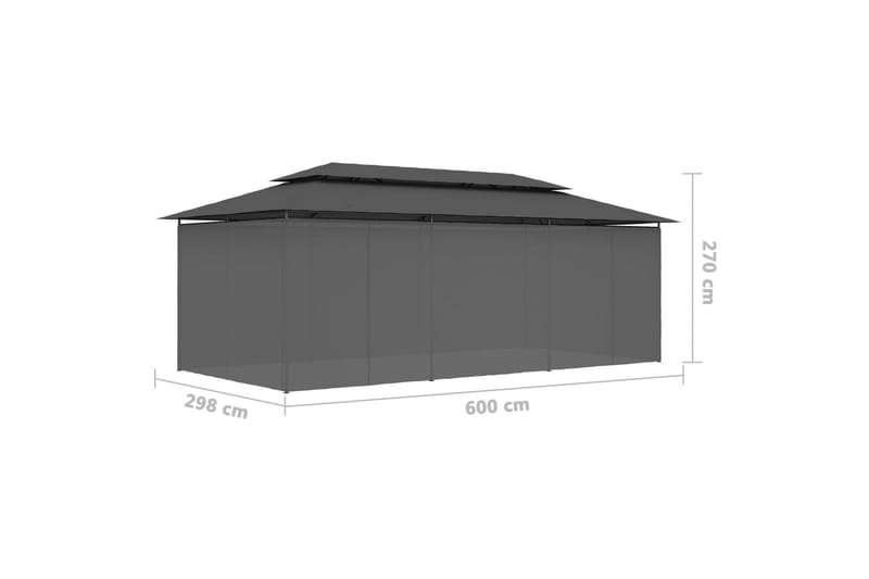 Paviljong med gardiner 600x298x270 cm antrasitt - Grå - Hagemøbler - Solbeskyttelse - Paviljonger - Komplett paviljong