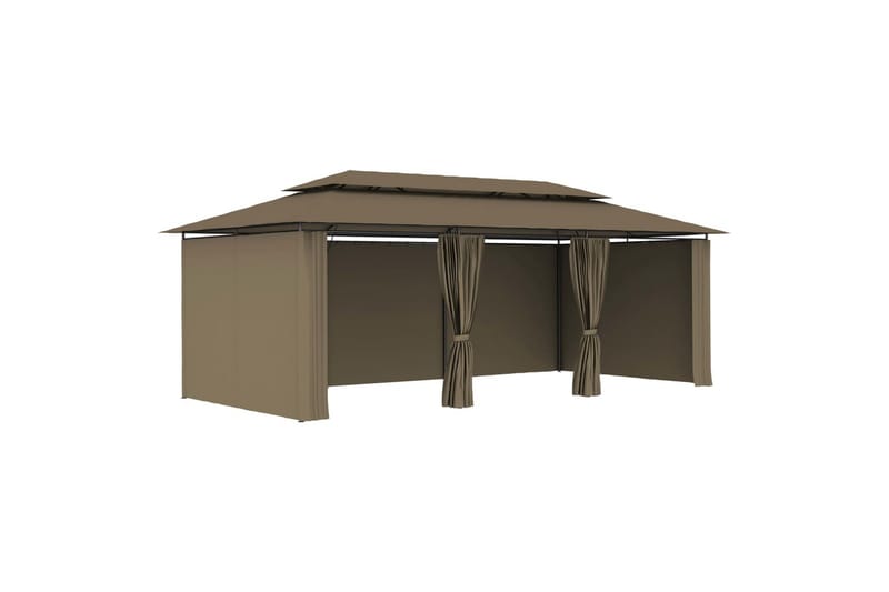 Paviljong med gardiner 600x298x270 cm gråbrun 180 g/m² - Taupe - Hagemøbler - Solbeskyttelse - Paviljonger - Komplett paviljong