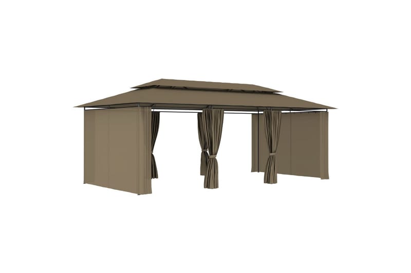 Paviljong med gardiner 600x298x270 cm gråbrun 180 g/m² - Taupe - Hagemøbler - Solbeskyttelse - Paviljonger - Komplett paviljong