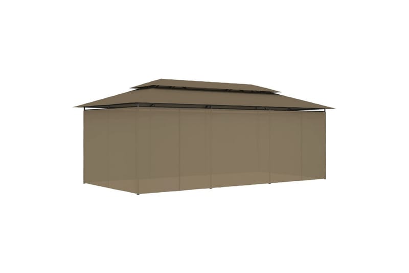 Paviljong med gardiner 600x298x270 cm gråbrun 180 g/m² - Taupe - Hagemøbler - Solbeskyttelse - Paviljonger - Komplett paviljong