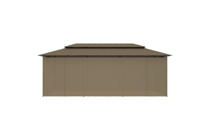 Paviljong med gardiner 600x298x270 cm gråbrun 180 g/m² - Taupe - Hagemøbler - Solbeskyttelse - Paviljonger - Komplett paviljong