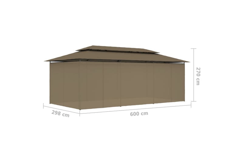 Paviljong med gardiner 600x298x270 cm gråbrun 180 g/m² - Taupe - Hagemøbler - Solbeskyttelse - Paviljonger - Komplett paviljong