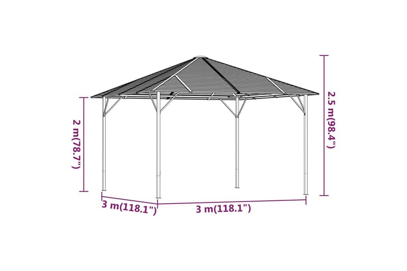 Paviljong med tak 3x3 m antrasitt - Antrasittgrå - Hagemøbler - Solbeskyttelse - Paviljonger - Komplett paviljong