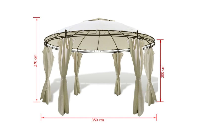 Rund paviljong med gardiner 3,5 x 2,7 m - Hagemøbler - Solbeskyttelse - Paviljonger - Komplett paviljong