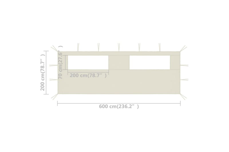 Sidevegg til paviljong med vinduer 6x2 m kremhvit - Krem - Hagemøbler - Solbeskyttelse - Paviljonger - Komplett paviljong