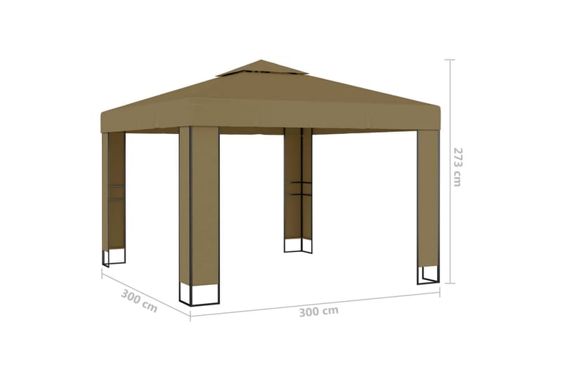 Paviljong med dobbelt tak 3x3x2,7 m gråbrun 180 g/m² - Taupe - Hagemøbler - Solbeskyttelse - Paviljonger - Paviljong med tak