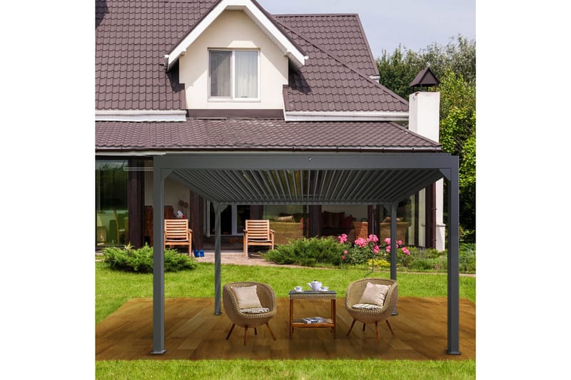 Pergola Premium Åpningsbare lameller - Grå - Hagemøbler - Solbeskyttelse - Pergola