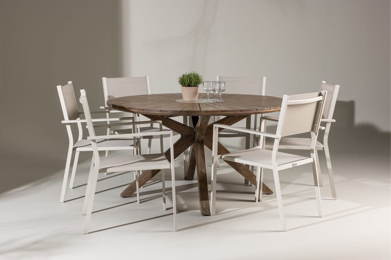 Rosario Spisegruppe Rund 140 cm + 6 stk Copacabana Spisestoler Beige/Brun - Hagemøbler - Hagegruppe - Spisegrupper hage